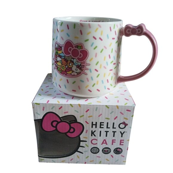 Sanrio Hello Kitty Cafe Mug with Sprinkles Exclusive New In Box 16 oz. Pink Bow - Picture 1 of 13